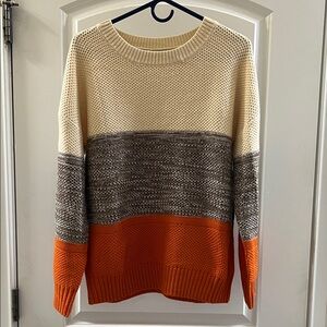Amazon Women's Colorblock Sweater - Cream, Gray, Orange